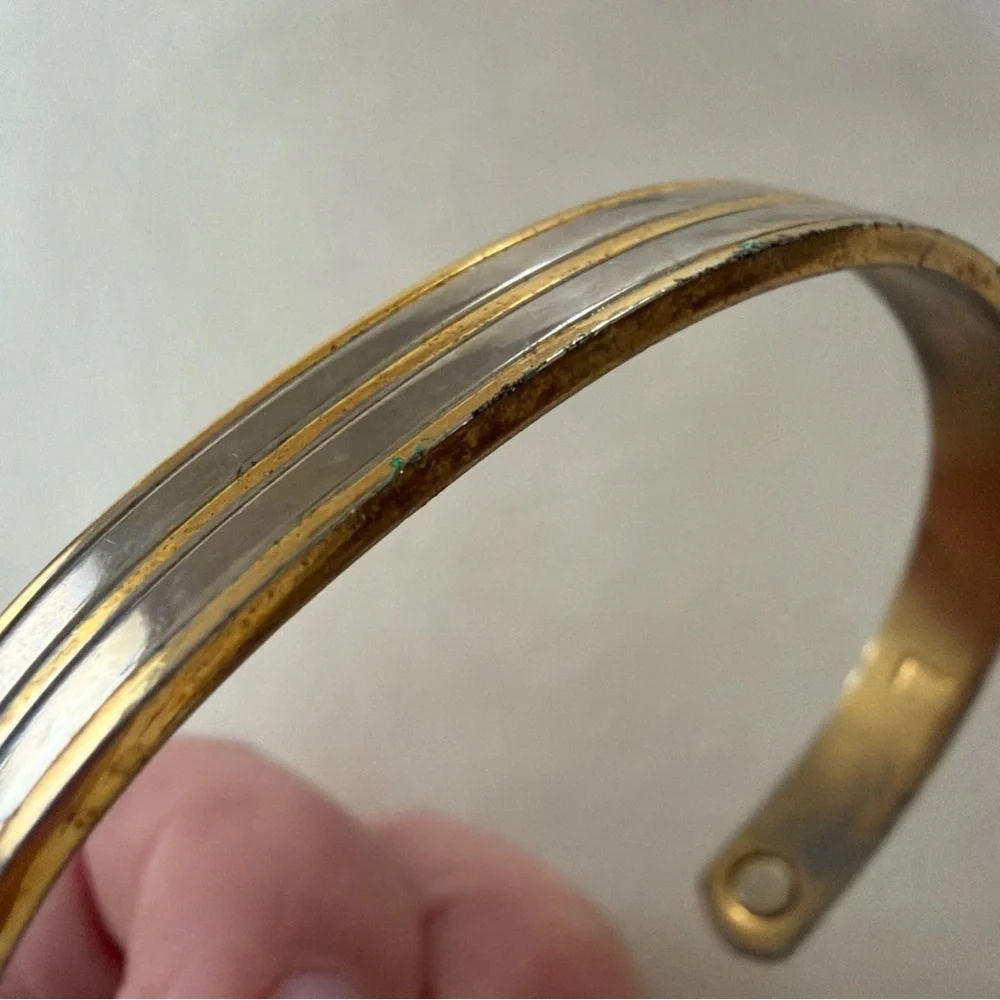 Vintage 24K Electro Plated Magnetic Gold Silvertone Cuff Bracelet 6-5/8